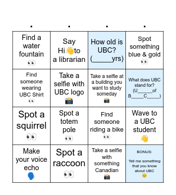 What’s it like to be a UBC student?🎓 Bingo Card