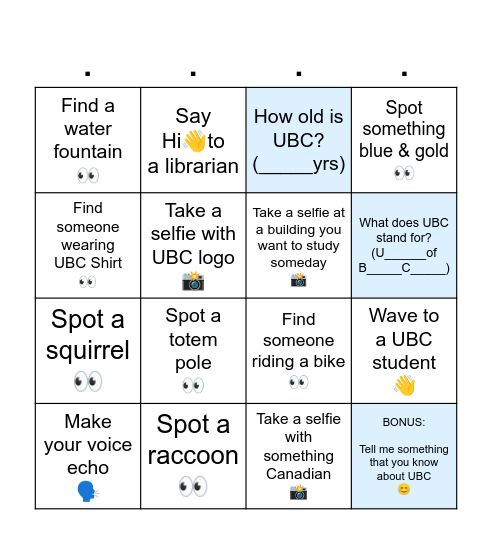 What’s it like to be a UBC student?🎓 Bingo Card
