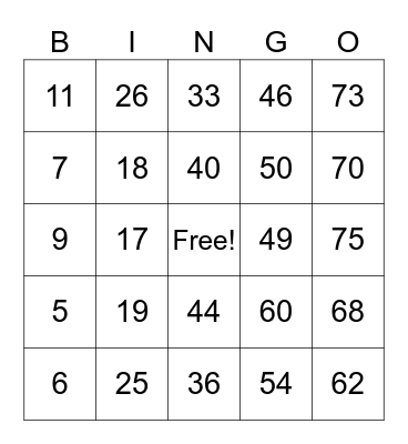 Untitled Bingo Card