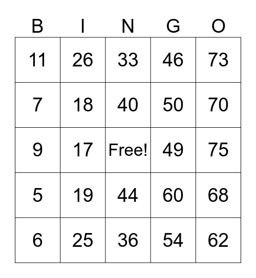 Untitled Bingo Card