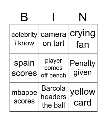 SPAIN VS FRANCE Bingo Card
