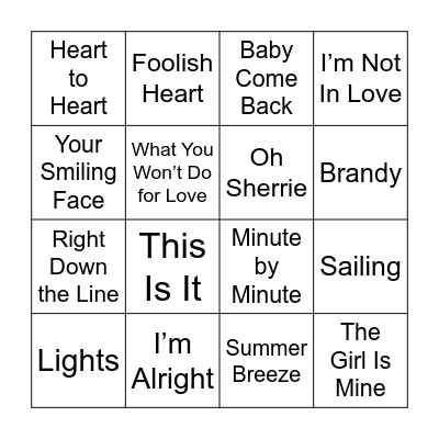Yacht Rock Bingo Card