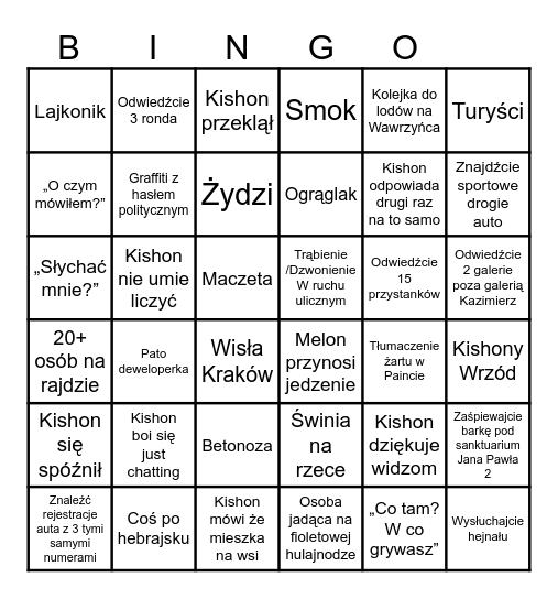 KISHONE BINGO Card