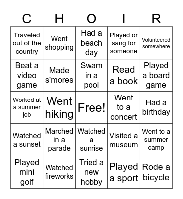 Summer Bingo Card