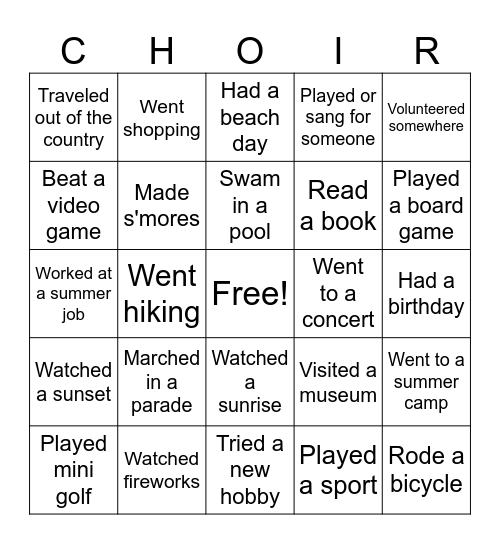 Summer Bingo Card