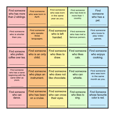 Find Someone Who... Bingo Card