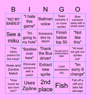 Nvee Fortnite Bingo Card