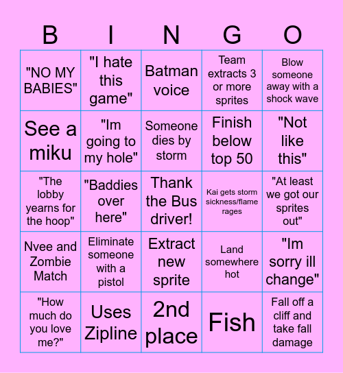 Nvee Fortnite Bingo Card