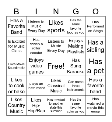 Classmate bingo Card