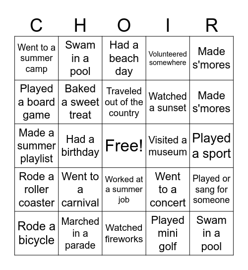 Summer Bingo Card