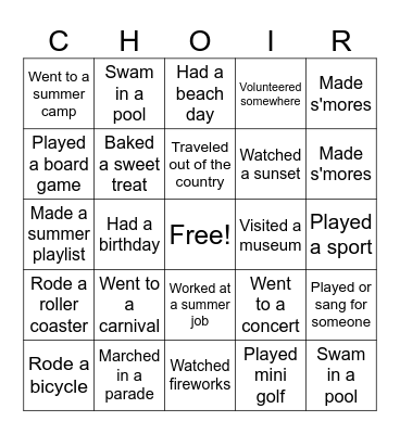Summer Bingo Card