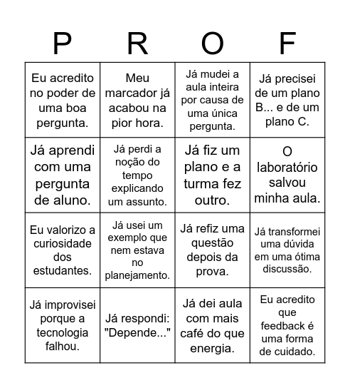Só quem dá aula entende Bingo Card