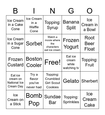 Ice Cream BINGO Card