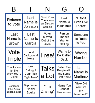 Phonebank Bingo Card