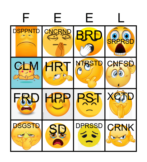 Zones of Regulation Bingo Card