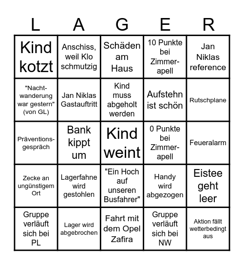 Lagerbingo 2026 Bingo Card