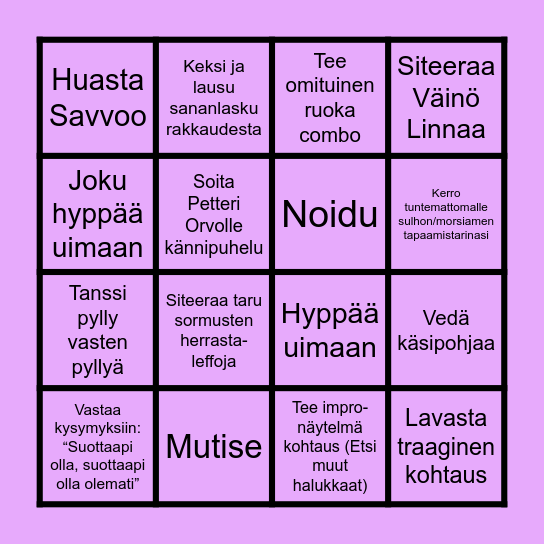 Seppäkallioiden HÄÄ Pingo!!! Bingo Card