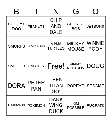 CARTOON THEME SONGS Bingo Card