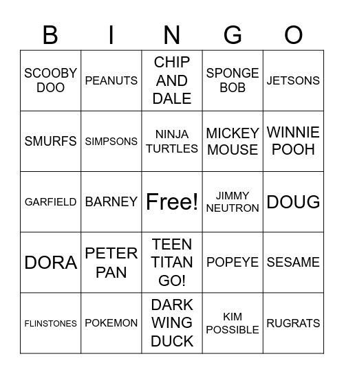 CARTOON THEME SONGS Bingo Card