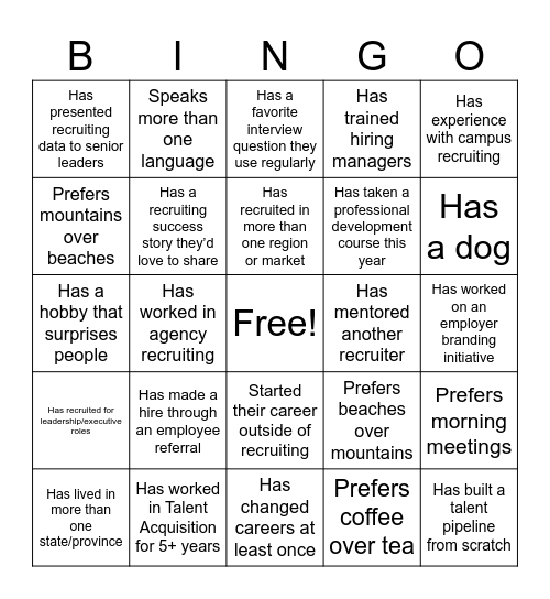 Networking Bingo Card