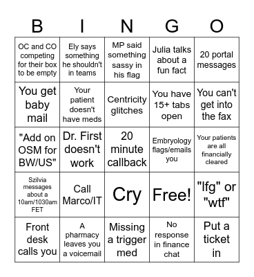 CCRM Bingo Card
