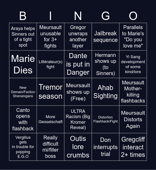 CANTO X BINGO Card