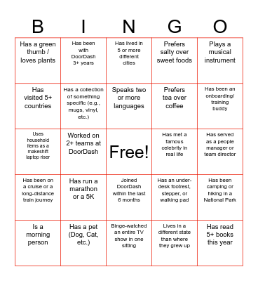 DoorDash NOLA Offsite Bingo Card