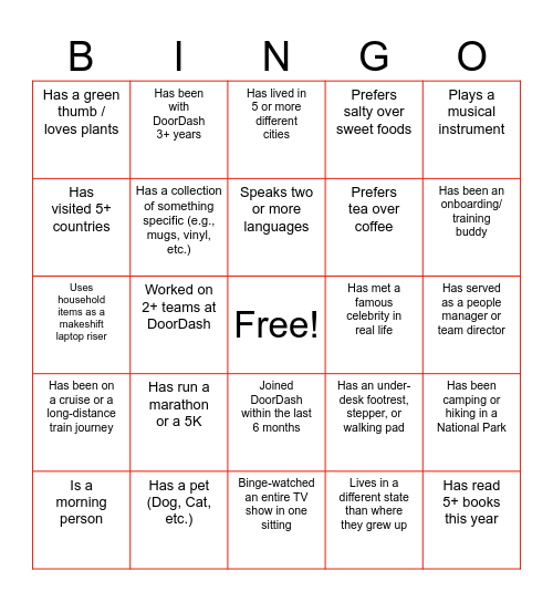 DoorDash NOLA Offsite Bingo Card
