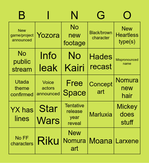 D23 KH Deep Dive Panel Bingo Card
