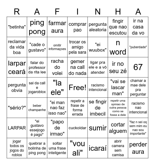 BINGO DO RAFINHA Bingo Card