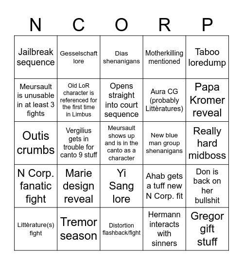 Canto 10sault Bingo Card