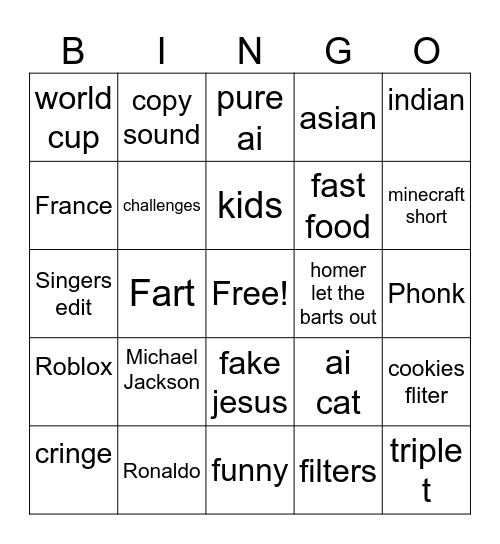 Youtube bingo Card