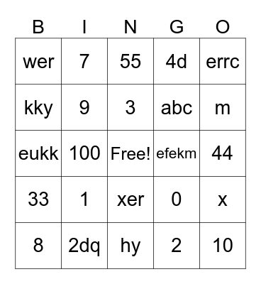 Untitled Bingo Card