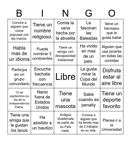 Diversidad Cultural -Esperanza- Bingo Card