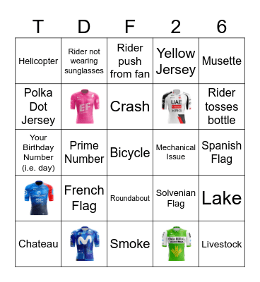 Nick's Annual TDF Watch Party Bingo! Bingo Card