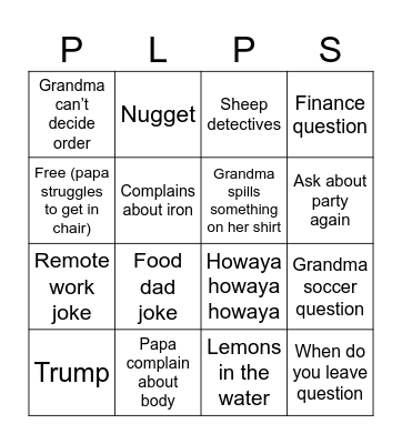 Winking Lizard Dinner Bingo Card