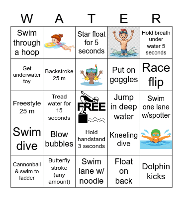 GWL Swim Camp Skills Bingo Card