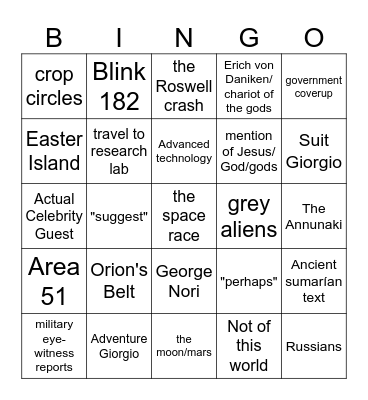 Ancient Aliens BINGOOOO Bingo Card