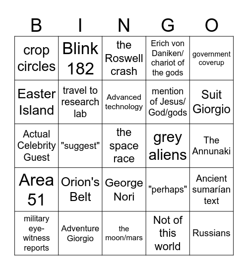 Ancient Aliens BINGOOOO Bingo Card