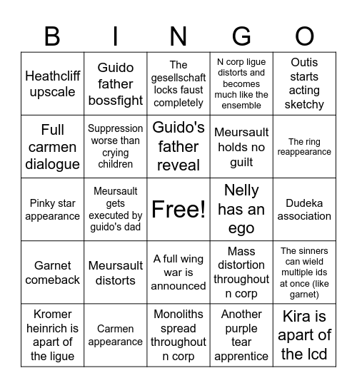 Canto 10 bingo Card