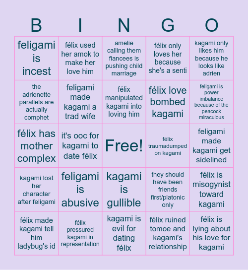 feligami insane takes Bingo Card
