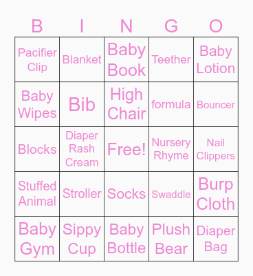 Baby Shower Bingo Card