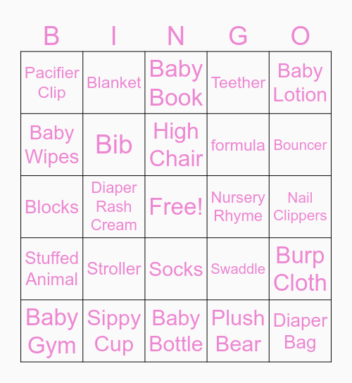 Baby Shower Bingo Card