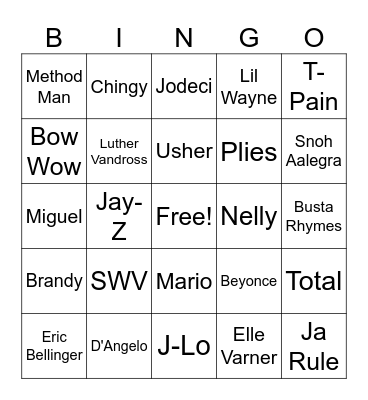 new rnb Bingo Card