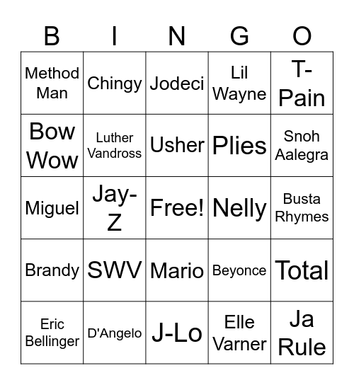 new rnb Bingo Card