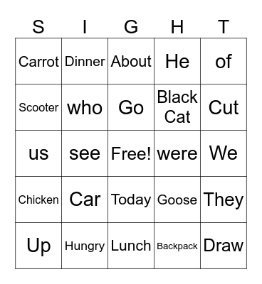Sight Words Bingo! Bingo Card