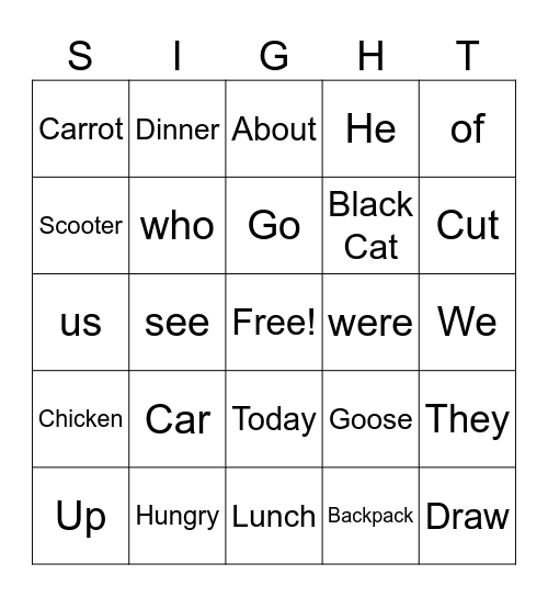 Sight Words Bingo! Bingo Card