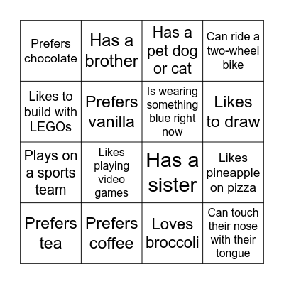 Get To Know Me! Bingo Card