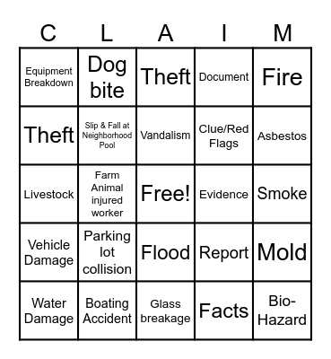 Claims Bingo Card