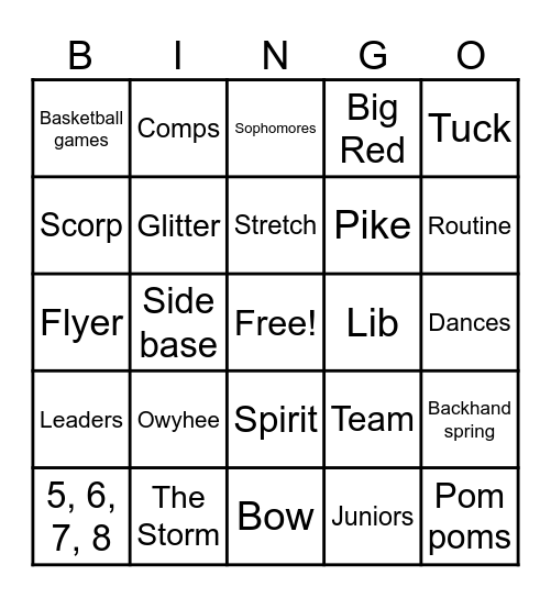 Owyhee Cheer Bingo Card